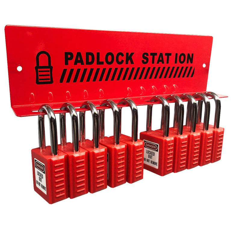 Filled 10 Padlock Lockout Rack - Next Day Safety