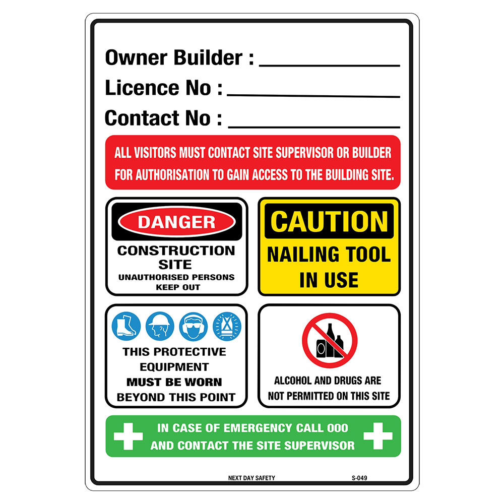 Owner Builder Construction Safety Sign - Next Day Safety